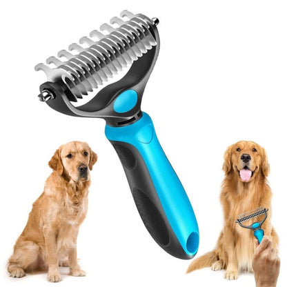 Blue undercoat rake comb with goldens