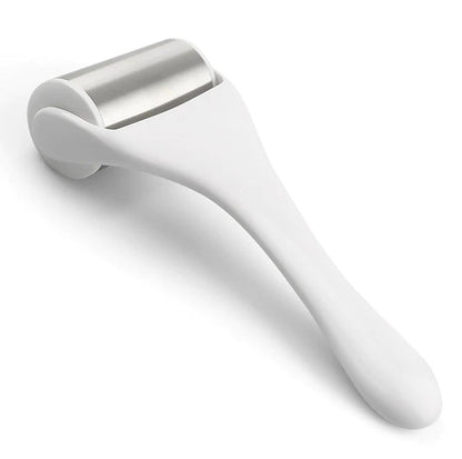 White ice roller with stainless steel head, side view