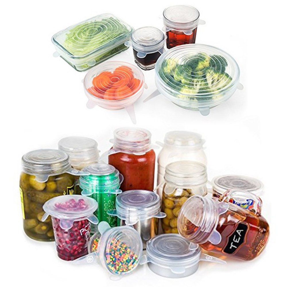 Silicone stretch lids on jars and cans