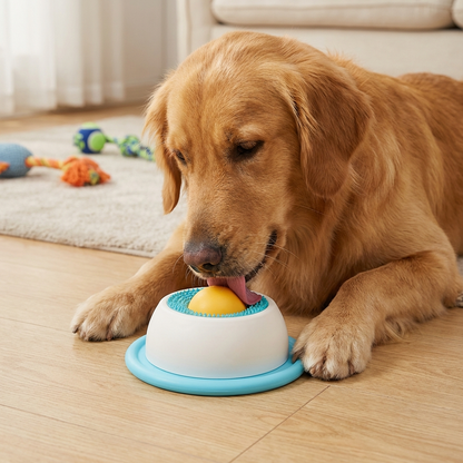 Dog with lick bowl lifestyle shot