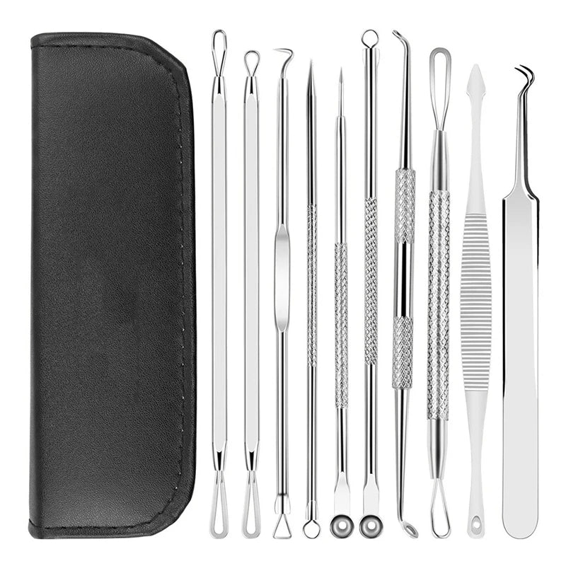 Tool set lineup beside black leather case