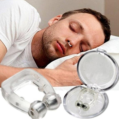 Magnetic nasal clip worn by sleeper with case
