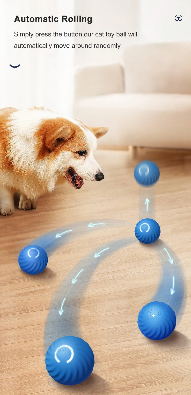 Self-Moving Smart Pet Ball – Interactive Rolling Toy for Dogs & Cats