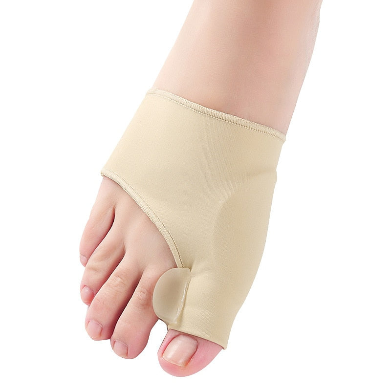 Bunion corrector sleeve with gel separator on foot
