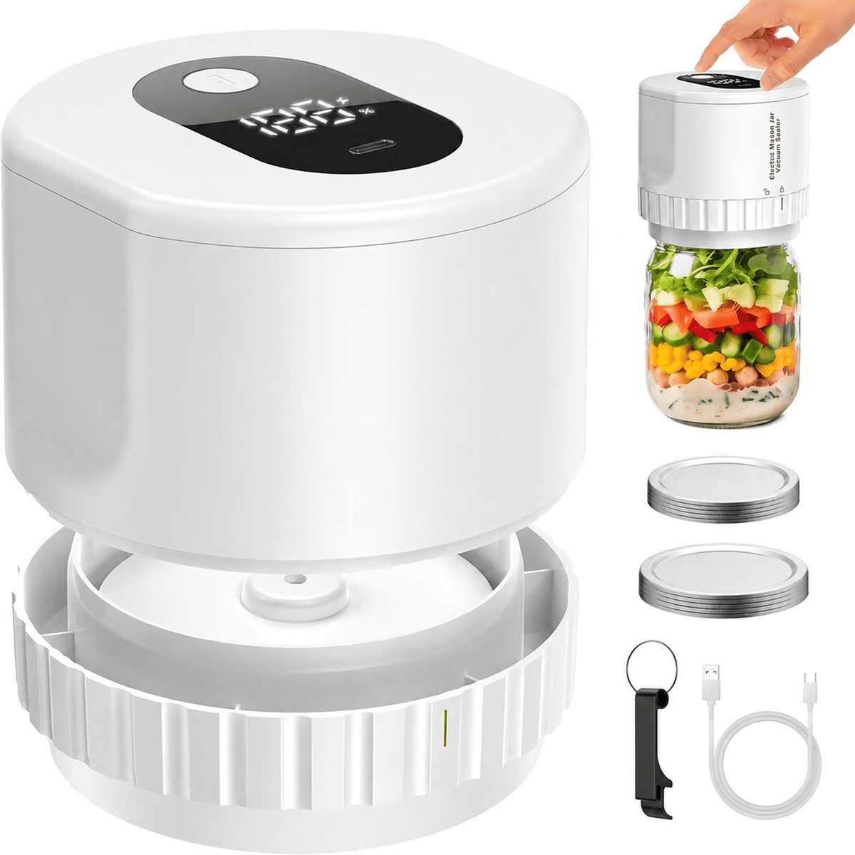Portable electric vacuum sealer for mason jars with lids and cable